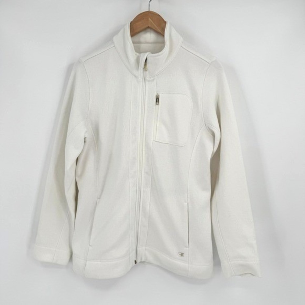 Calvin Klein White Ribbed‎ Zip-Up Long Sleeve Jacket Women's Sz L